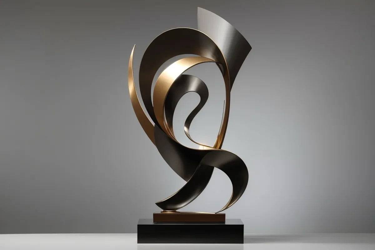 An elegant abstract bronze sculpture on a plinth