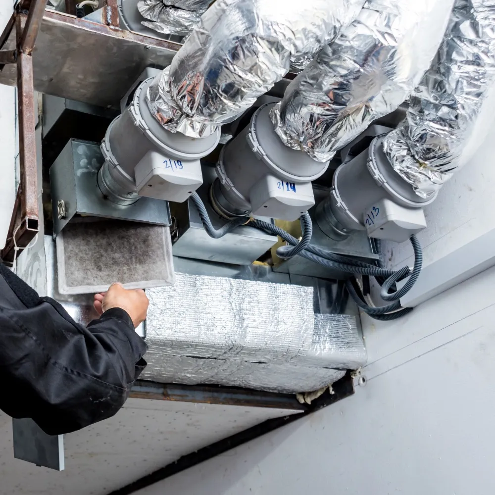 A vetted vendor servicing the insulated ductwork of a luxury home HVAC system